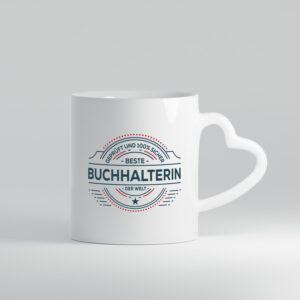 Geprüft und sicher: Buchhalterin | Buchhaltung Humor - Herzhenkel Tasse - Kaffeetasse / Geschenk / Familie