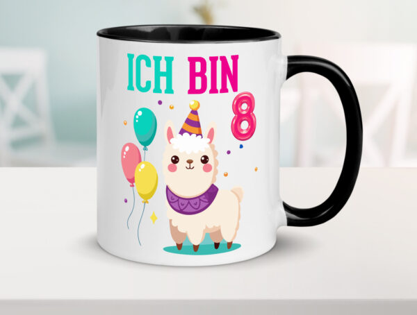 8. Geburtstag | 8 Jahre | Lama | Alpaka Farbige Tasse - Kaffeetasse / Geschenk / Familie