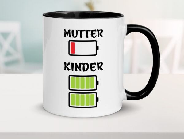 Vollzeit Mama | Keine Power | Batterie leer | Mama mit Herz Farbige Tasse - Kaffeetasse / Geschenk / Familie