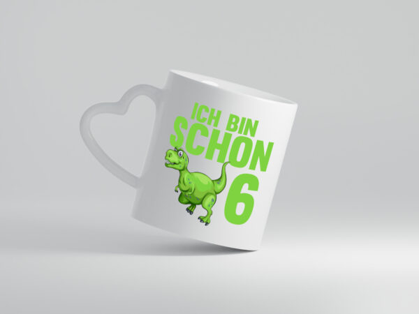 6. Geburtstag | 6 Jahre | Dino | Dinosaurier - Herzhenkel Tasse - Kaffeetasse / Geschenk / Familie