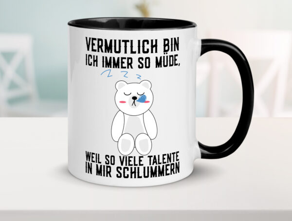 Viele Talente schlummern | schlafender Bär | Superman | Held Farbige Tasse - Kaffeetasse / Geschenk / Familie