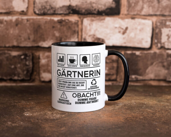 Achtung Probleme Gärtnerin | Gartenbau Farbige Tasse - Kaffeetasse / Geschenk / Familie