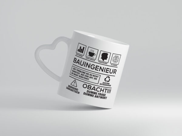 Achtung Probleme Bauingenieur | Ingenieur - Herzhenkel Tasse - Kaffeetasse / Geschenk / Familie