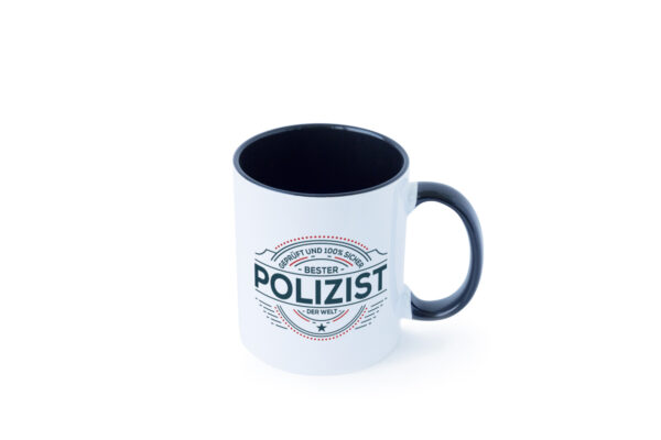 Geprüft und sicher: Polizist | Polizei Farbige Tasse - Kaffeetasse / Geschenk / Familie