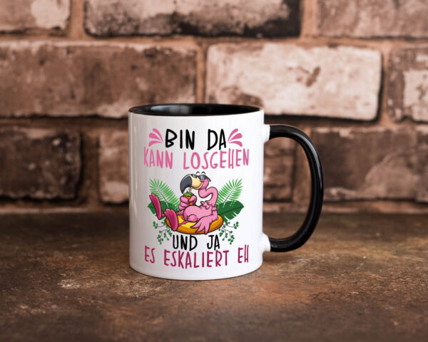 Flamingo | Bin da kann losgehen | Party Farbige Tasse - Kaffeetasse / Geschenk / Familie