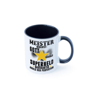 Bedeutung von Meister | Meisterbrief Farbige Tasse - Kaffeetasse / Geschenk / Familie