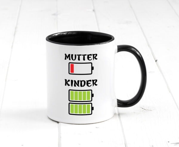 Vollzeit Mama | Keine Power | Batterie leer | Mama mit Herz Farbige Tasse - Kaffeetasse / Geschenk / Familie