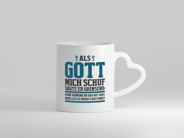 Als Gott mich schuf | Kreuz | Religion - Herzhenkel Tasse - Kaffeetasse / Geschenk / Familie