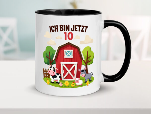 10. Geburtstag | 9 Jahre | Bauernhof und Tiere Farbige Tasse - Kaffeetasse / Geschenk / Familie