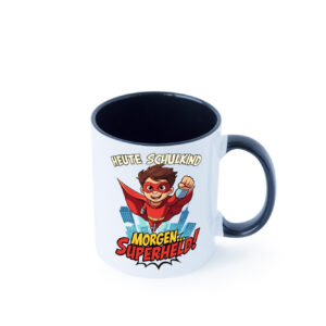 Heute Schulkind morgen Superheld | Einschulung Farbige Tasse - Kaffeetasse / Geschenk / Familie