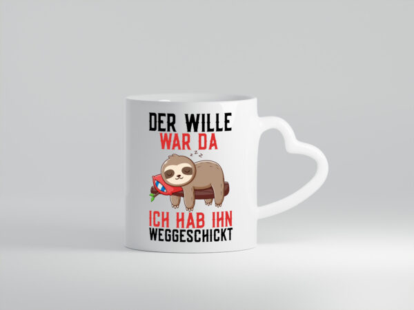 Der Wille war da | Faultier | Arbeit | Kollegen | Comic - Herzhenkel Tasse - Kaffeetasse / Geschenk / Familie