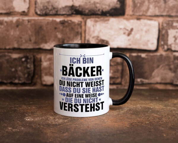 Löse Probleme: Bäcker | Bäckerei | Backen | Konditor Farbige Tasse - Kaffeetasse / Geschenk / Familie