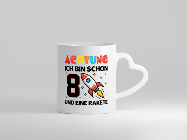 8. Geburtstag | Rakete | Weltraum | 8 Jahre | Galaxy - Herzhenkel Tasse - Kaffeetasse / Geschenk / Familie