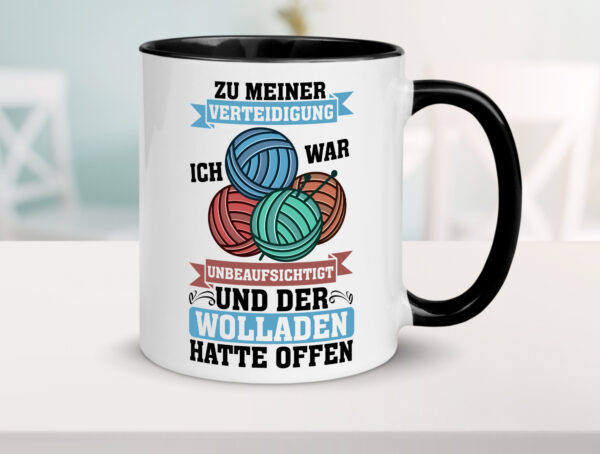 Der Wollladen hatte offen | Stricken | Wolle Farbige Tasse - Kaffeetasse / Geschenk / Familie