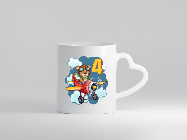 4. Geburtstag | 4 Jahre | Kinder Pilot | Flugzeug - Herzhenkel Tasse - Kaffeetasse / Geschenk / Familie