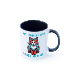 Nett kann ich auch | Katze im Kapuzenpulli | Spruch Farbige Tasse - Kaffeetasse / Geschenk / Familie