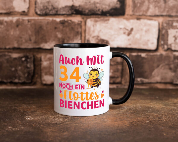 34. Geburtstag | Flottes Bienchen | 34 Jahre Farbige Tasse - Kaffeetasse / Geschenk / Familie