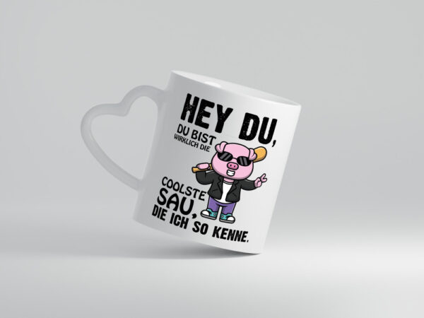 Du bist eine Coole sau - Herzhenkel Tasse - Kaffeetasse / Geschenk / Familie