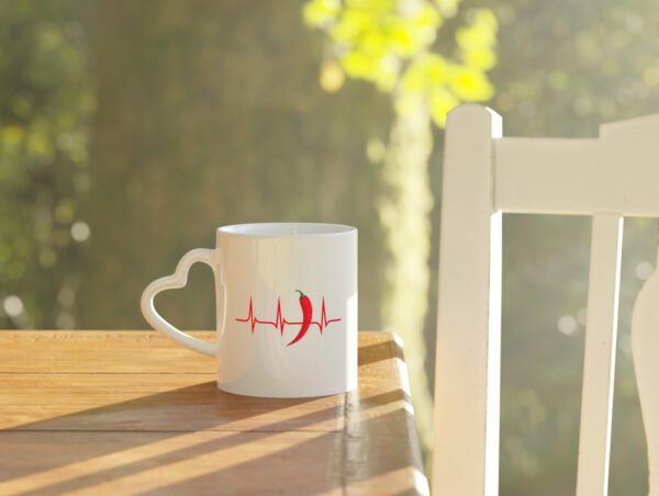 Chili Motiv | Peperoni | scharf | Chilischote | Pfeffer - Herzhenkel Tasse - Kaffeetasse / Geschenk / Familie